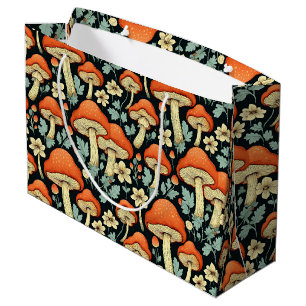 Grand Sac Cadeau Champignons rétro Fleurs Vintages