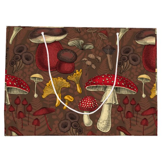 Grand Sac Cadeau Champignons sauvages sur brun (Dos)