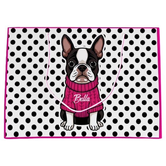 Grand Sac Cadeau Chandail rose de chien de chien mignon Boston Pers (Devant)