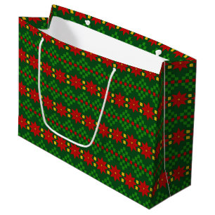Grand Sac Cadeau Chandail Tacky Style Poinsettias de Noël