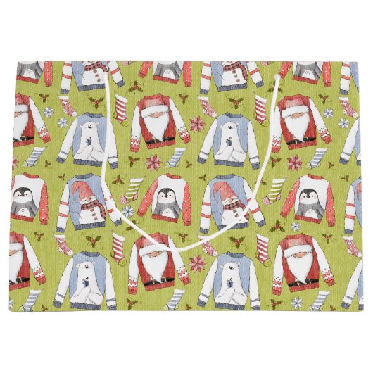 Grand Sac Cadeau Chandails et bas de Noël (Devant)