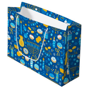 Grand Sac Cadeau Chanoukah fête le bleu glacé