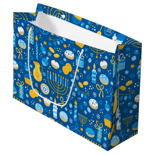 Grand Sac Cadeau Chanoukah fête le bleu glacé (Devant Angle)