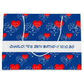 Grand Sac Cadeau Chanter Motif de coeur. Coeurs rouges, notes blanc (Devant)