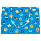 Grand Sac Cadeau Chanukah étoile juive Cupcakes bleu (Devant)