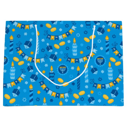 Grand Sac Cadeau Chanukah Streamers Hanoukka Bannières Bleues (Devant)