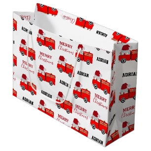 Grand Sac Cadeau Chariot de feu rouge de Noël Nom personnalisé