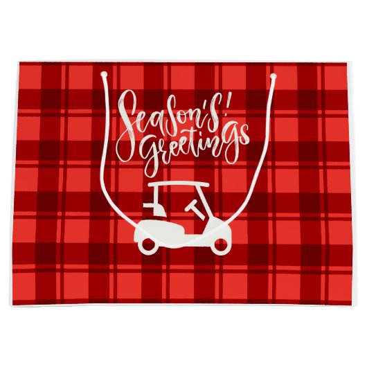 Grand Sac Cadeau Chariot de golf avec voeux de saison à Noël rouge (Devant)