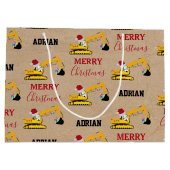 Grand Sac Cadeau Chariot d'excavation de Noël Nom personnalisé (Dos)