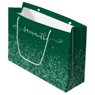 Grand Sac Cadeau Chasseur Vert Pailleté Mignon Signature Nom