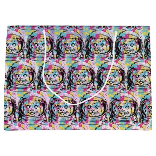 Grand Sac Cadeau Chat Astronaute (Devant)