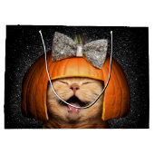 Grand Sac Cadeau Chat aux cheveux Citrouilles (Dos)