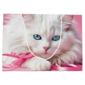 Grand Sac Cadeau Chat Blanc Avec Rubans Roses (Dos)