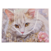 Grand Sac Cadeau Chat blanc élégant en bijoux de luxe (Devant)