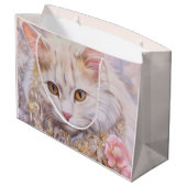 Grand Sac Cadeau Chat blanc élégant en bijoux de luxe (Dos Angle)