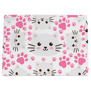 Grand Sac Cadeau Chat blanc mignon et rose