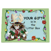 Grand Sac Cadeau Chat cadeau de Noël Green Funny (Devant)