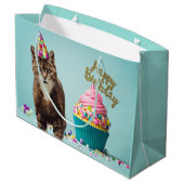 Grand Sac Cadeau Chat d'anniversaire amusant avec Cupcake (Dos Angle)