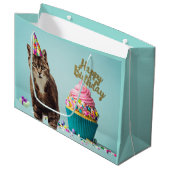 Grand Sac Cadeau Chat d'anniversaire amusant avec Cupcake (Devant Angle)