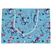 Grand Sac Cadeau Chat Dans Le Casquette | Motif bleu (Devant)