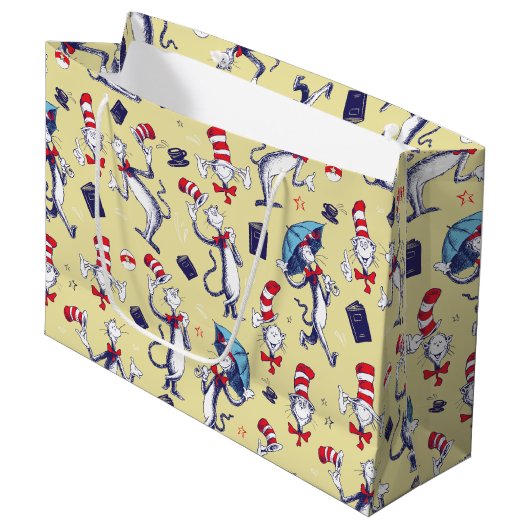 Grand Sac Cadeau Chat Dans Le Casquette | Motif jaune (Devant Angle)