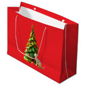 Grand Sac Cadeau Chat de Noël papier (Devant Angle)