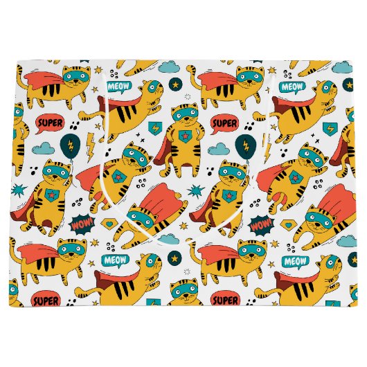 Grand Sac Cadeau Chat de super-héros drôle (Devant)