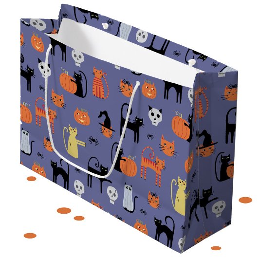 Grand Sac Cadeau Chat d'Halloween Éffrayant pourpre