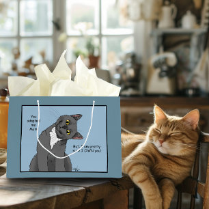 Grand Sac Cadeau Chat drôle Fête des mères Chat gris Bleu