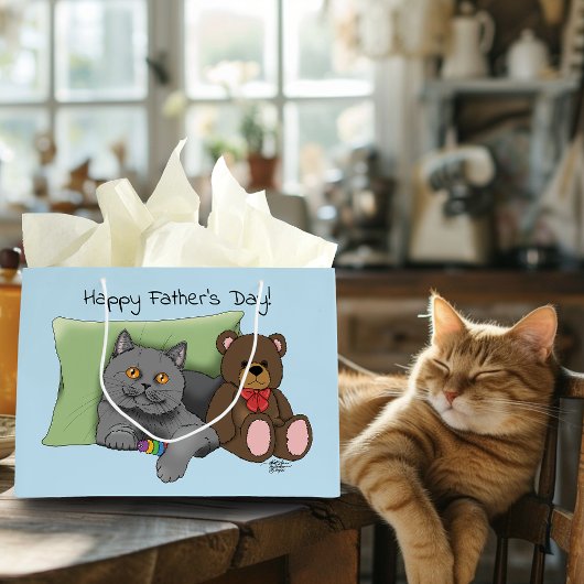 Grand Sac Cadeau Chat gris fête des pères
