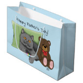 Grand Sac Cadeau Chat gris fête des pères (Devant Angle)