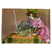 Grand Sac Cadeau chat habillé et bol de poisson (Dos)