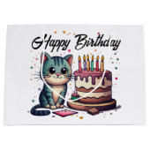 Grand Sac Cadeau Chat mignon Joyeux anniversaire (Devant)