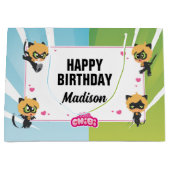 Grand Sac Cadeau Chat Miraculeux Noir Chibi Anniversaire (Devant)
