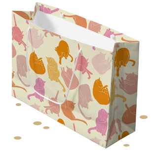 Grand Sac Cadeau Chat moderne Motif rose orange Pêche