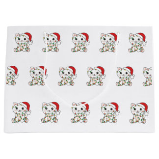 Grand Sac Cadeau Chat Noël Animaux d'hiver Chats