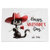 Grand Sac Cadeau Chat noir avec Cowboy Casquette Joyeux Valentines (Devant)