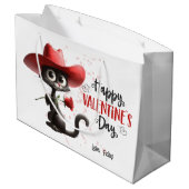 Grand Sac Cadeau Chat noir avec Cowboy Casquette Joyeux Valentines (Dos Angle)