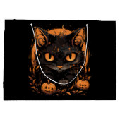 Grand Sac Cadeau Chat noir d'Halloween avec Citrouilles et lune (Dos)