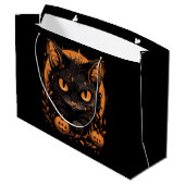 Grand Sac Cadeau Chat noir d'Halloween avec Citrouilles et lune (Dos Angle)