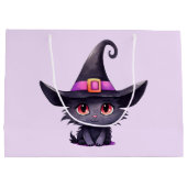 Grand Sac Cadeau Chat noir mignon portant un Casquette de sorcière (Dos)