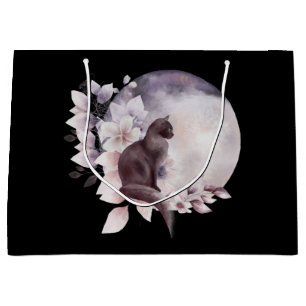 Grand Sac Cadeau Chat noir par une Pleine lune magique