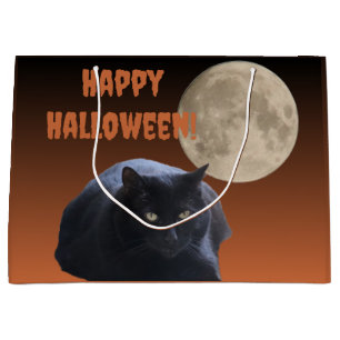 Grand Sac Cadeau Chat noir Pleine lune Halloween
