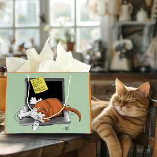 Grand Sac Cadeau Chat Orange Drôle Ordinateur Portable Vert Travail