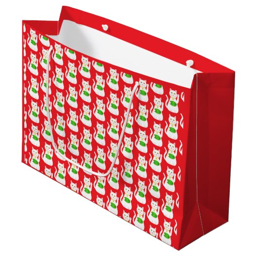 Grand Sac Cadeau Chat Oriental Lucky Patterned (Devant Angle)