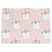 Grand Sac Cadeau Chat rose (Devant)