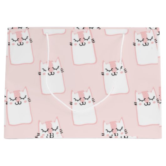 Grand Sac Cadeau Chat rose (Devant)