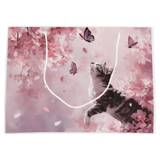 Grand Sac Cadeau Chat Sakura et Papillons (7) (Devant)