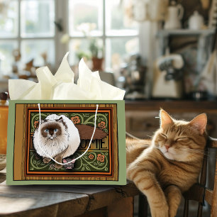 Grand Sac Cadeau Chat Siamois de Bienvenue Douillet Souris Vintage