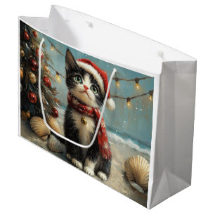 Grand Sac Cadeau Chat Smoking Christmas Vintage Plage